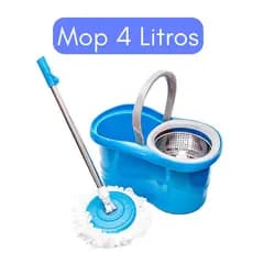 4 LITROS MOP GIRATÓRIO Limpeza Fácil Cesto Inox - Azul