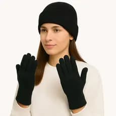 Kit 1 Touca + 1 Par de Luva de Lã Preta Adulto Unissex