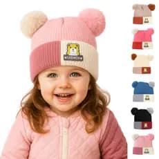 Touca Infantil Fashion com 2 Pompons Gorro de Frio para Criança e Bebe Menina Menino