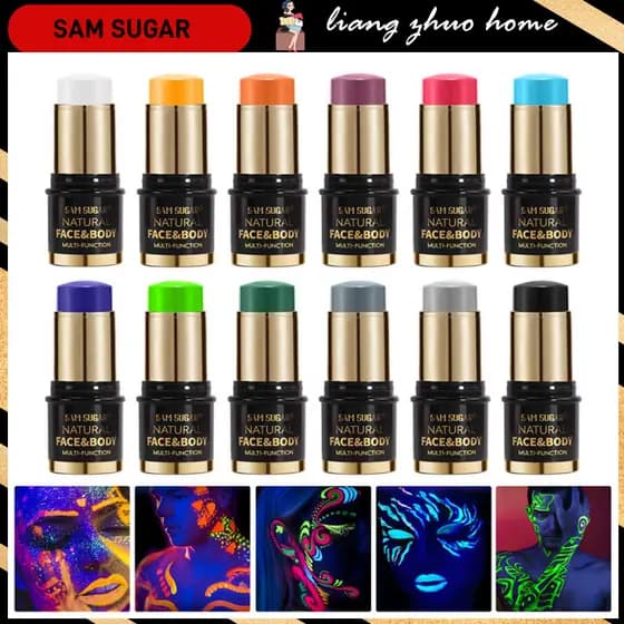 SAM Açúcar 1Pc Pintura De Halloween Creme De Facial Stick À Prova D'água Luz UV Neon Púrpura Verde Rosa Preto Branco Maquiagem De Arte Para Festa