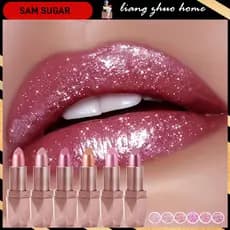 SAM SUGAR 6 Cores Glitter Batom Metálico À Prova D'água Duradouro Não Desbotado Shimmer Diamond Lip Tint Copo Antiaderen