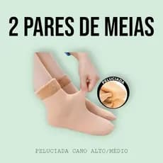 Kit 2 Pares de Meia Flanelada Peluciada Bege Cano Alto Médio Meias Feminina Inverno Frio