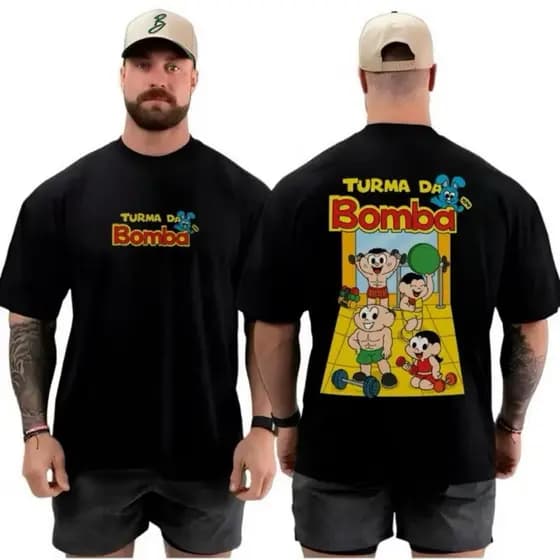 Camiseta Oversized Treino Academia Gym Turma da Bomba Camisa Maromba 100% Algodão Premium