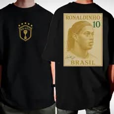 Camiseta Oversized R10 Ronaldinho Brasil Copa do Mundo Camisa Grande 100% Algodão