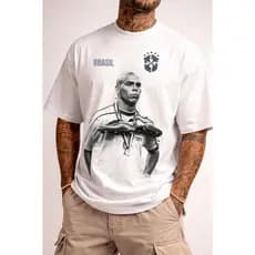 Kit 2 Camisetas Oversized Brasil Ronaldo Fenômeno R9 Artilheiro Copa do Mundo 2002 Camisa Algodão Premium