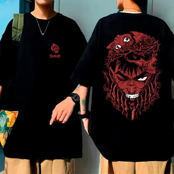 Camiseta Oversized Streetwear Anime Berserk Guts Camisa Unissex Manga 100% Algodão Premium