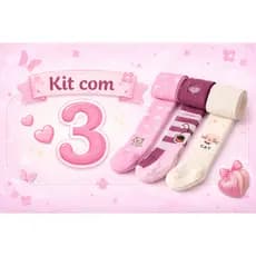 Kit com 3 Pares Meia Calca Menina Fio 80 Estampada ou Lisas Inverno.