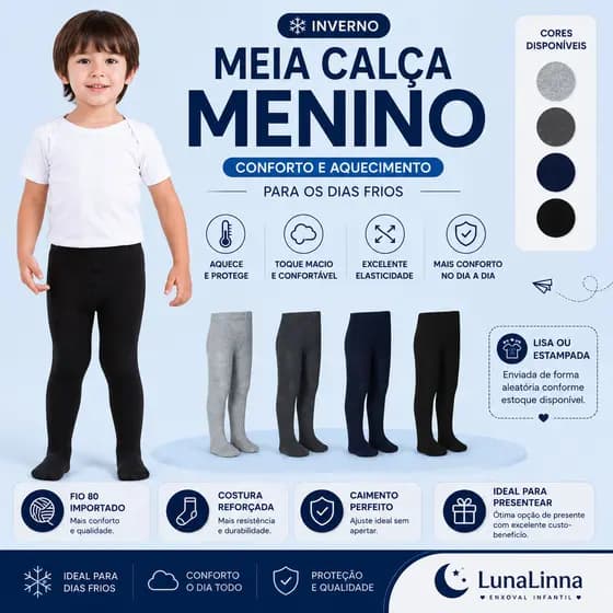 Meia Calça Meninos Infantil Kids Confortável Para Inverno