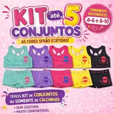 Kit 3 ou 5 Conjuntos Coloridos Top + Calcinha Shortinho Infantil Menina Poliamida Premium 4 a 10 Anos