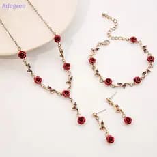 Adegree Luxuoso Colar De Flores Rosa Vintage Pulseira Conjunto De Brincos Elegante Festa Feminina Jóias Acessórios Valene's Day Gift Novo