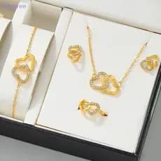 Adegree 5 Pçs/Set Conjuntos De Jóias Em Forma De Coração De Anel Brincos Colar Para Mulheres Elegância Strass Duplo Novo