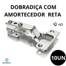 Kit 10 Dobradiças Reta Com Amortecedor Calço Fixo 35mm Armário Moveis Portas