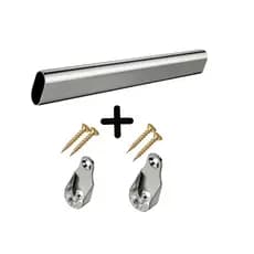 Tubo Cabideiro Oval Arara Para Guarda Roupas Com Suportes Cromados - Até 120cm Moveis