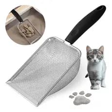 Pazinha Coletora Para Areia de Pet Peneira Coletora Higiênica Para Gato e Cachorro em Aço Inox com Malha Fina