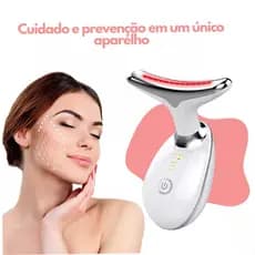 Massageador Facial EMS LED 3 Cores Recarregável USB Aquecimento Vibração Facial Pescoço Skincare Antissinais Bivolt