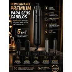 Escova Secadora 5 em 1 110V 1000W Alisadora Modeladora de Cachos com 5 Acessórios Cinza e Preta