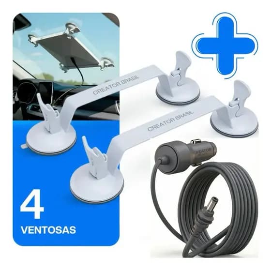 Kit Suporte Starlink Mini Veicular Com 4 Ventosas Reforçadas Para Vidro Painel + Cabo 2m Veicular 12v/24v Carro Trailer