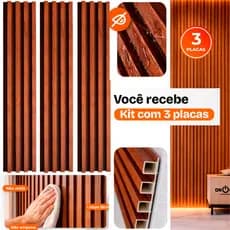Painel Ripado Wpc 2,90m autocolante kit 3 ripados 96,66x16cm Decor Sala Parede revestimento decorativo paineis