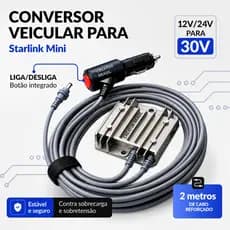 Cabo veicular Starlink Mini 12v/24v Para 30v Conversor Veicular 2m carregador pd estabilizador