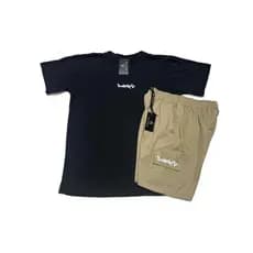 Conjunto Kit Camiseta e Shorts Bermuda  Linho Sarja Cargo Bolsos Verão  Oferta Promoção Combo