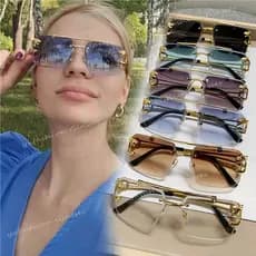 Óculos De Sol Sem Borda Quadrada De Corte De Viga Dupla Coreano Chita Decoração Gradiente Moldura Lente Proteção UV Para Mulheres Homens Coloridos