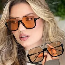 Retro Duplo Feixe De Metal Óculos De Sol Para Mulheres Moda Masculina Grande Quadro Quadrado Ao Ar Livre Tons Resistênci
