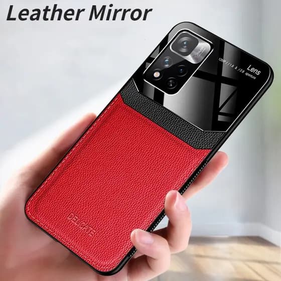 Para Xiaomi 15 14T 13T 11T Pro Redmi Nota 11s 10s Plus Poco X7 F6 X6 Pro Couro Espelho Vidro À Prova De Choque Capa