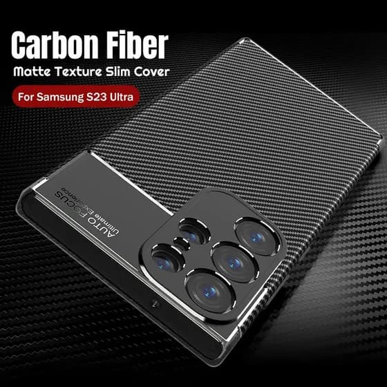 Para Samsung Galaxy A17 A56 A36 A26 A16 A06 Nota 20 S25 S24 S23 S22 S21 FE Plus Ultra Borda De Fibra Carbono Macio TPU À