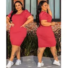 Vestido Feminino Plus Size Curto, Manga Princesa Bufante