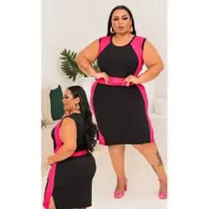 Conjunto Plus Size Bi-Color Saia Midi + Cropped Plus