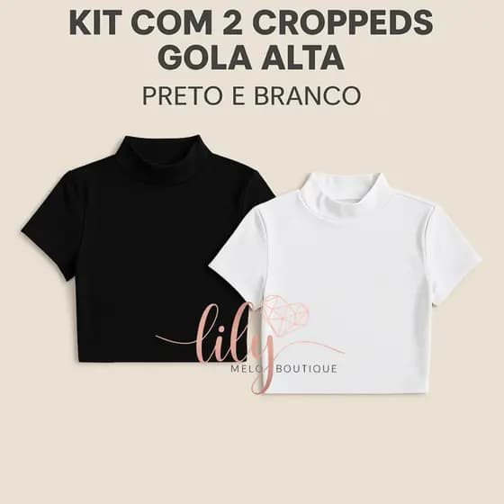 Kit com 2 Blusinhas Cropped Gola Alta Suplex