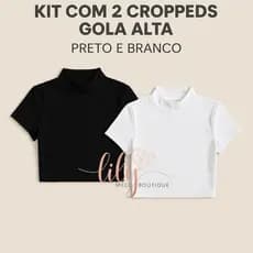 Kit com 2 Blusinhas Cropped Gola Alta Suplex