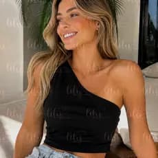 Cropped Feminino Nula Manga um ombro só básico elegante