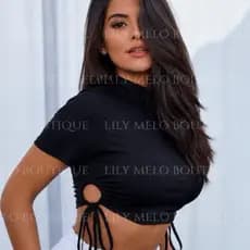 Top Cropped Manga Longa e Curta Canelado Amarração na Cintura