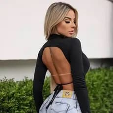 Cropped Costa Nua Manga Feminino com Gola Alta Manga Longa Top Com Manga