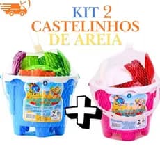 Kit 2 Baldinhos de Praia Castelo de Areia Brinquedos Completo com Forminhas Pá e Acessórios