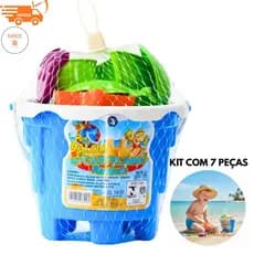 Baldinho De Areia Praia  Com Forminhas Pá e Acessórios Brinquedos Educativo Completo Para Seu Filho