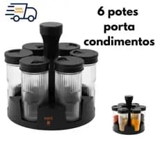 Porta Condimentos  Giratório Potinho Organizador de Temperos Vidro  Cozinha Casa  Preto