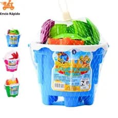 Baldinho de Praia Infantil Castelo de Areia com Acessórios Completo Pá Forminhas Brinquedo Criança Verão