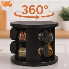 Porta Tempero Condimento 6 potes de Vidro – Potinho Armazena Tempero Condimentos Preto