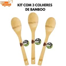 Colher de Bambu para Cozinha, Colher Mexer Alimentos, Panelas Antiaderentes, Uso Doméstico Colher de Bamboo Nao Risca