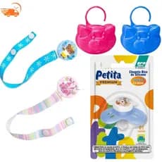 Kit Prendedor de Chupeta + Chupeta Bico Em Silicone Tamanho 2 (+6 meses) + Porta Chupeta