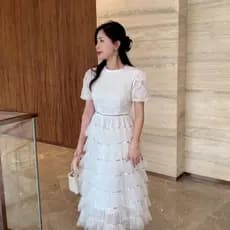 Verão Feminino Novo Bolo Longo Branco Temperamento Fada Super Agradável Vestido De Malha