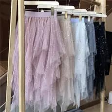 Primavera E Verão Irregular Lantejoulas Estrela Malha Saia De Fadas Cintura Alta Glitter Bolo