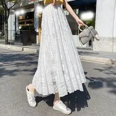 Saia Midi Feminina De Renda Plus Size Cintura Alta Elegante