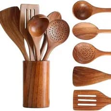 6 Pçs Utensílios De Cozinha De Madeira Concha Espátula Conjunto De Ferramentas Natural