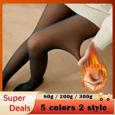 Meia-Calça Térmica Forrada Peluciada Translúcida de Lã Feminina Super Elástica Slim 300g