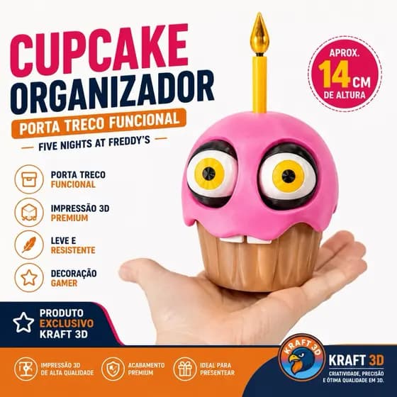 Cupcake Chica FNAF Five Nights at Freddy’s 14cm Colecionável Impressão 3D Decoração Gamer
