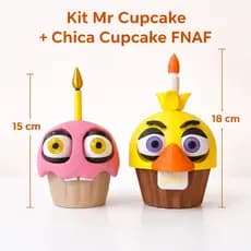 Kit Cupcake FNAF Porta Trecos e Cofre 3D Mr Cupcake Chica Decoração Geek