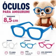 Óculos para Amigurumi Boneca Crochê Acessório Artesanato Kit 10 15 25 Unidades 8,5 cm